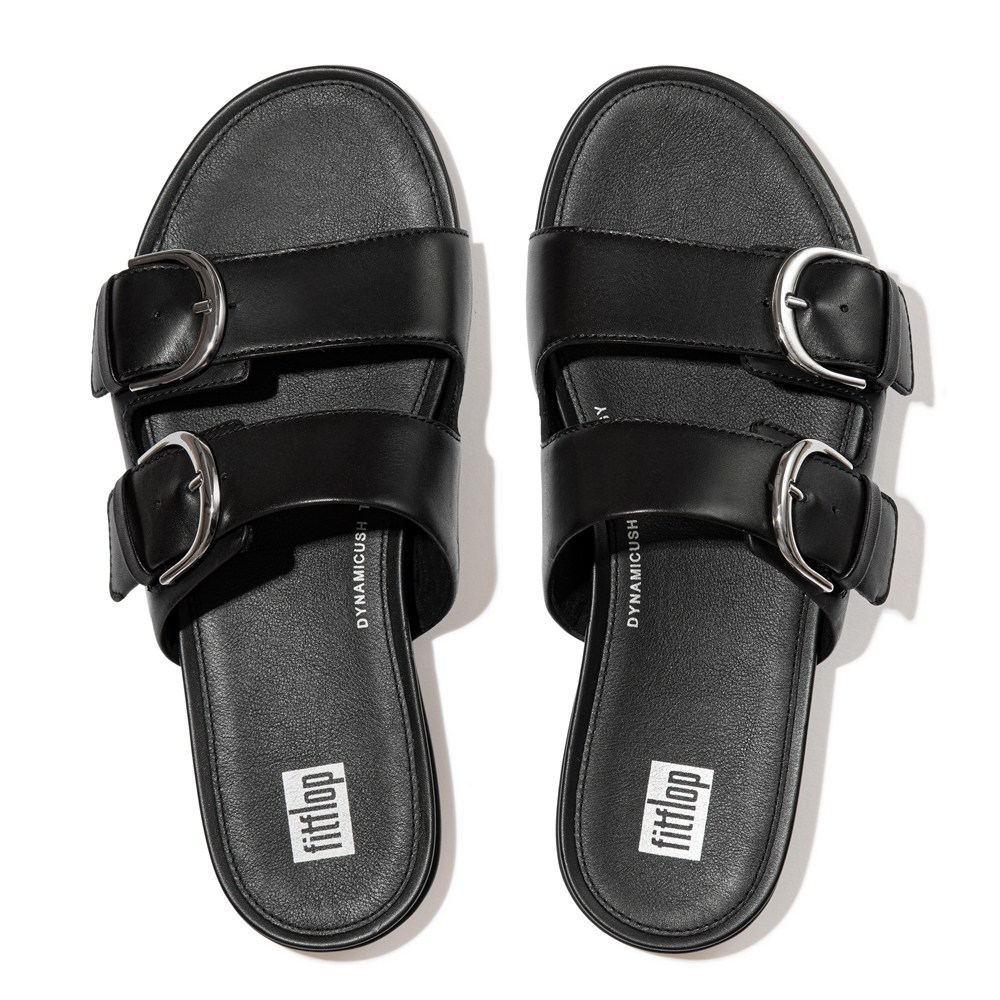 Fitflop Womens Slides Black - Gracie Buckle Leather - 20SDEZJTW